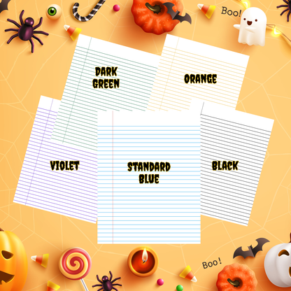 Silly Scribbles & Bats soft cover composition notebook, wide ruled Halloween writing notebook for school or journaling