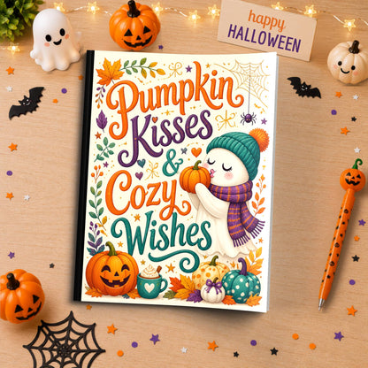 Pumpkin Kisses & Cozy Wishes Halloween Composition Notebook - Cute Ghost Paperback Journal
