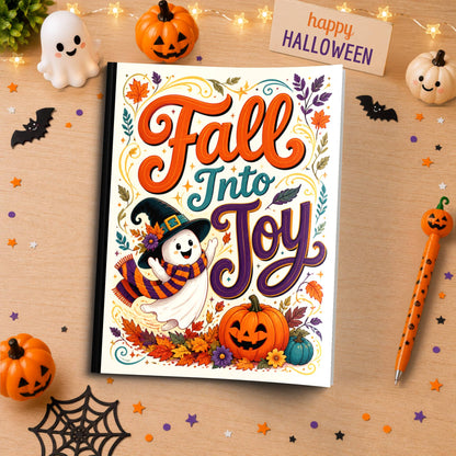 Fall Into Joy Halloween Composition Notebook - Cute Ghost Paperback Journal Gift