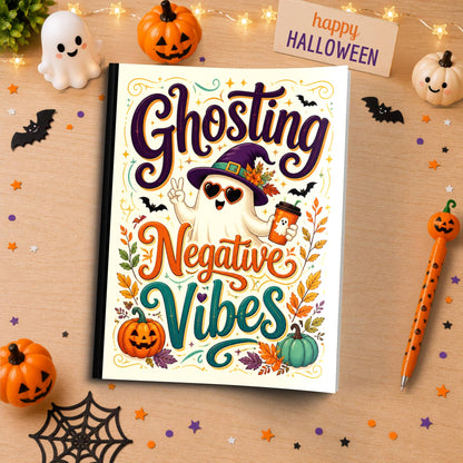 Ghosting Negative Vibes Halloween Composition Notebook - Cute Witch Ghost Paperback Journal