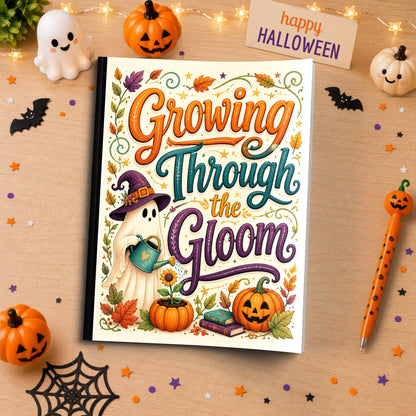 Growing Through the Gloom Halloween Composition Notebook - Cute Witch Ghost Paperback Journal