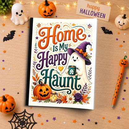 Home Is My Happy Haunt Halloween Composition Notebook - Cute Witch Ghost Paperback Journal