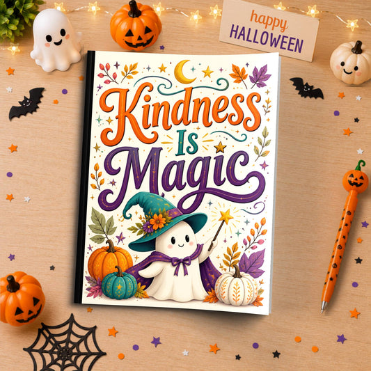 Kindness Is Magic Halloween Composition Notebook - Cute Witch Ghost Paperback Journal