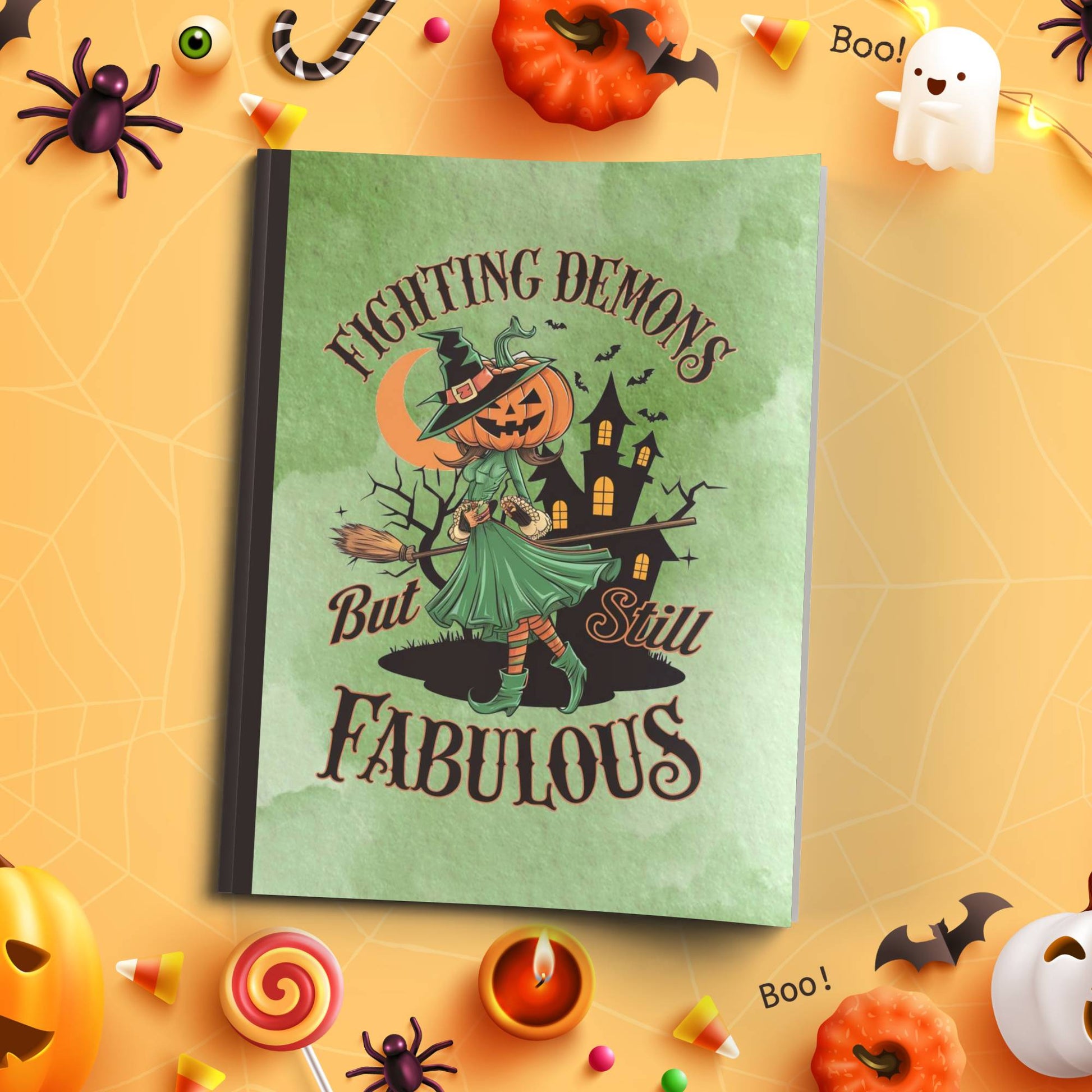 Fighting Demons But Still Fabulous Halloween soft cover composition notebook, wide ruled lined pages for school