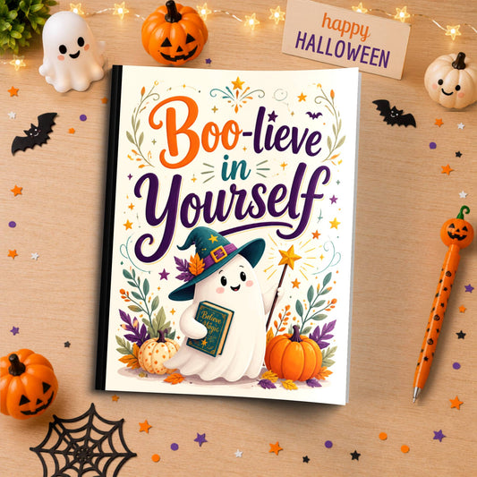 Boo-lieve in Yourself Halloween Composition Notebook - Cute Witch Ghost Paperback Journal