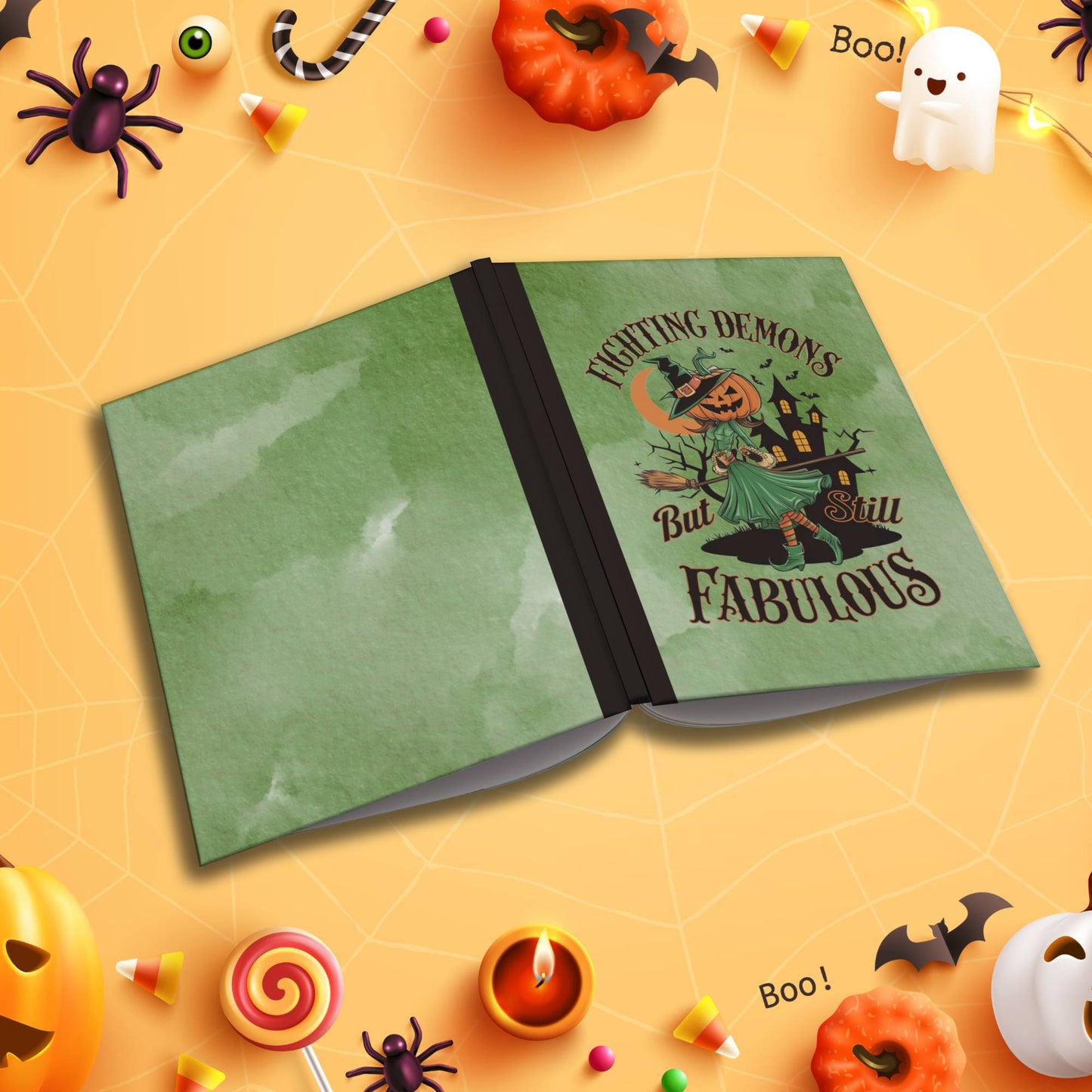 Fighting Demons But Still Fabulous Halloween soft cover composition notebook, wide ruled lined pages for school
