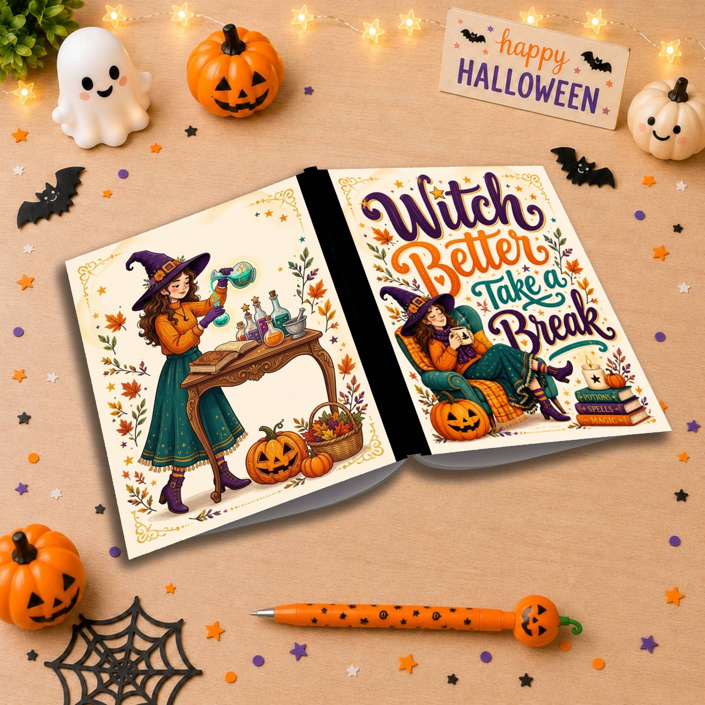 Witch Better Take a Break Halloween Themed Notebook