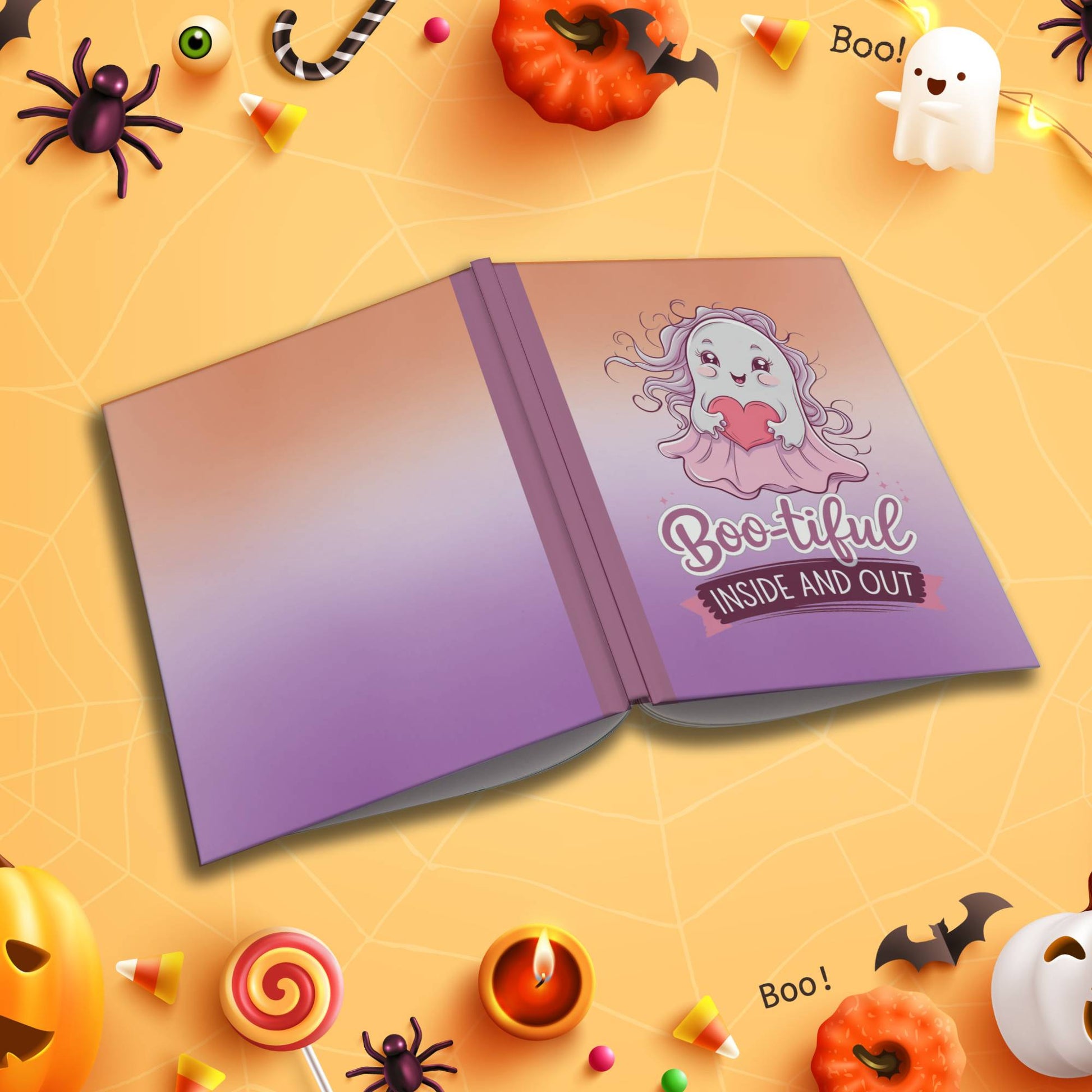 Boo-tiful Inside and Out Halloween soft cover composition notebook, wide ruled writing journal for daily notes