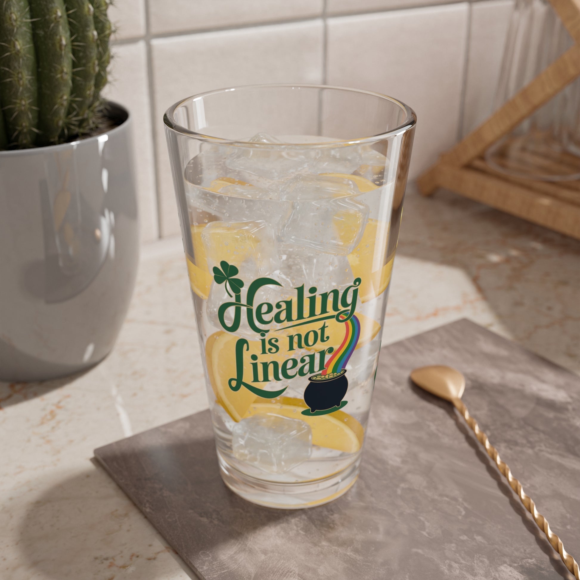 Healing Is Not Linear: Personalized St. Patrick's Day Pint Glass - Customizable Name for Happiness and Positivity
