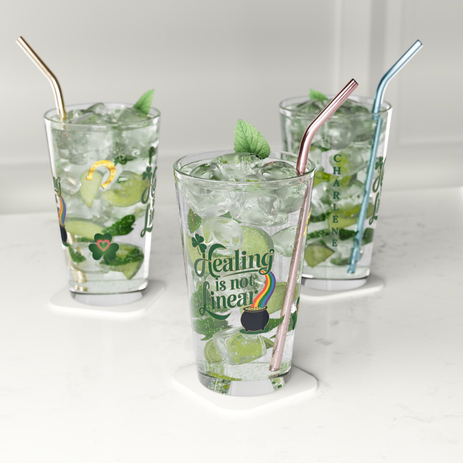 Healing Is Not Linear: Personalized St. Patrick's Day Pint Glass - Customizable Name for Happiness and Positivity