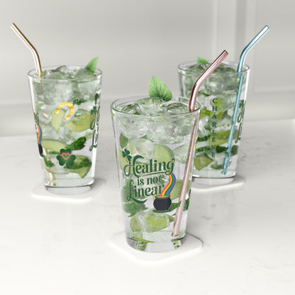 Healing Is Not Linear: Personalized St. Patrick's Day Pint Glass - Customizable Name for Happiness and Positivity