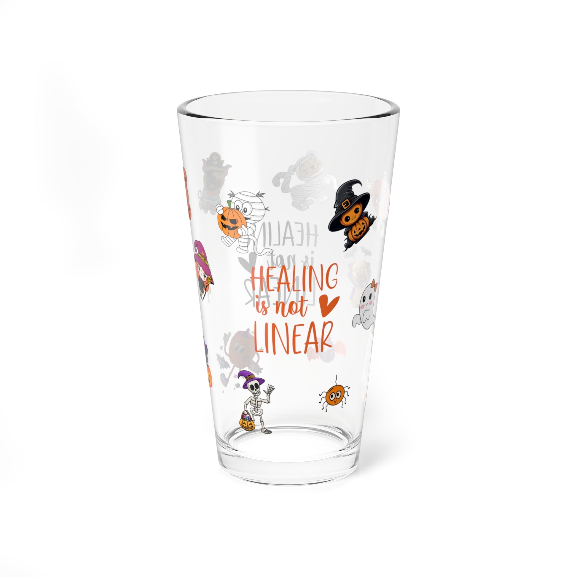 Healing is Not Linear, Halloween Pint Glass, 16oz - Perfect for Positive Sips & Fall Fun