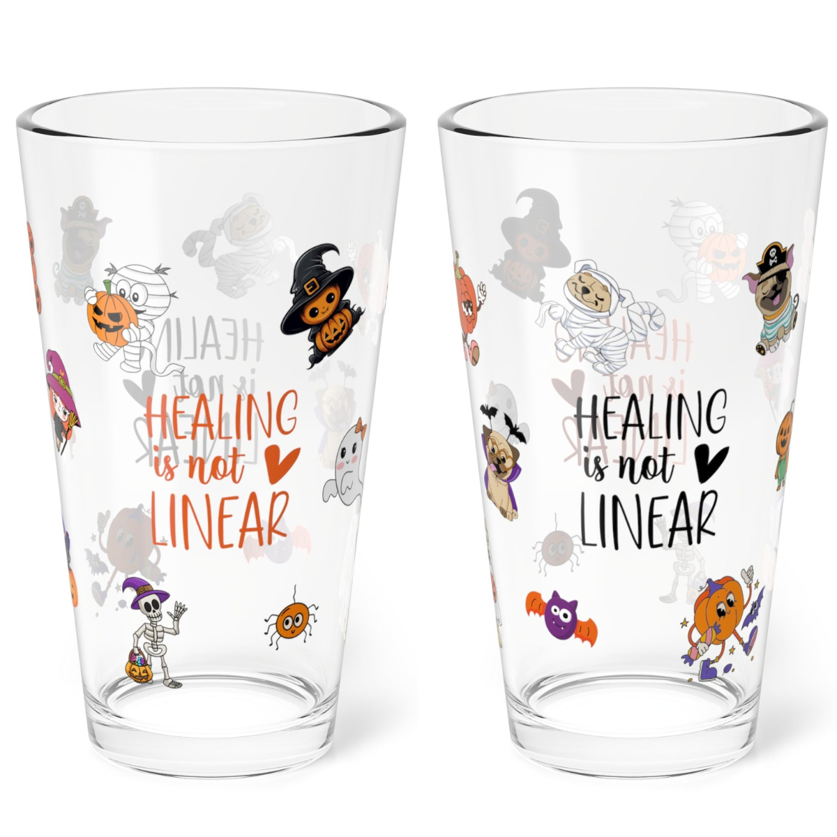 Healing is Not Linear, Halloween Pint Glass, 16oz - Perfect for Positive Sips & Fall Fun