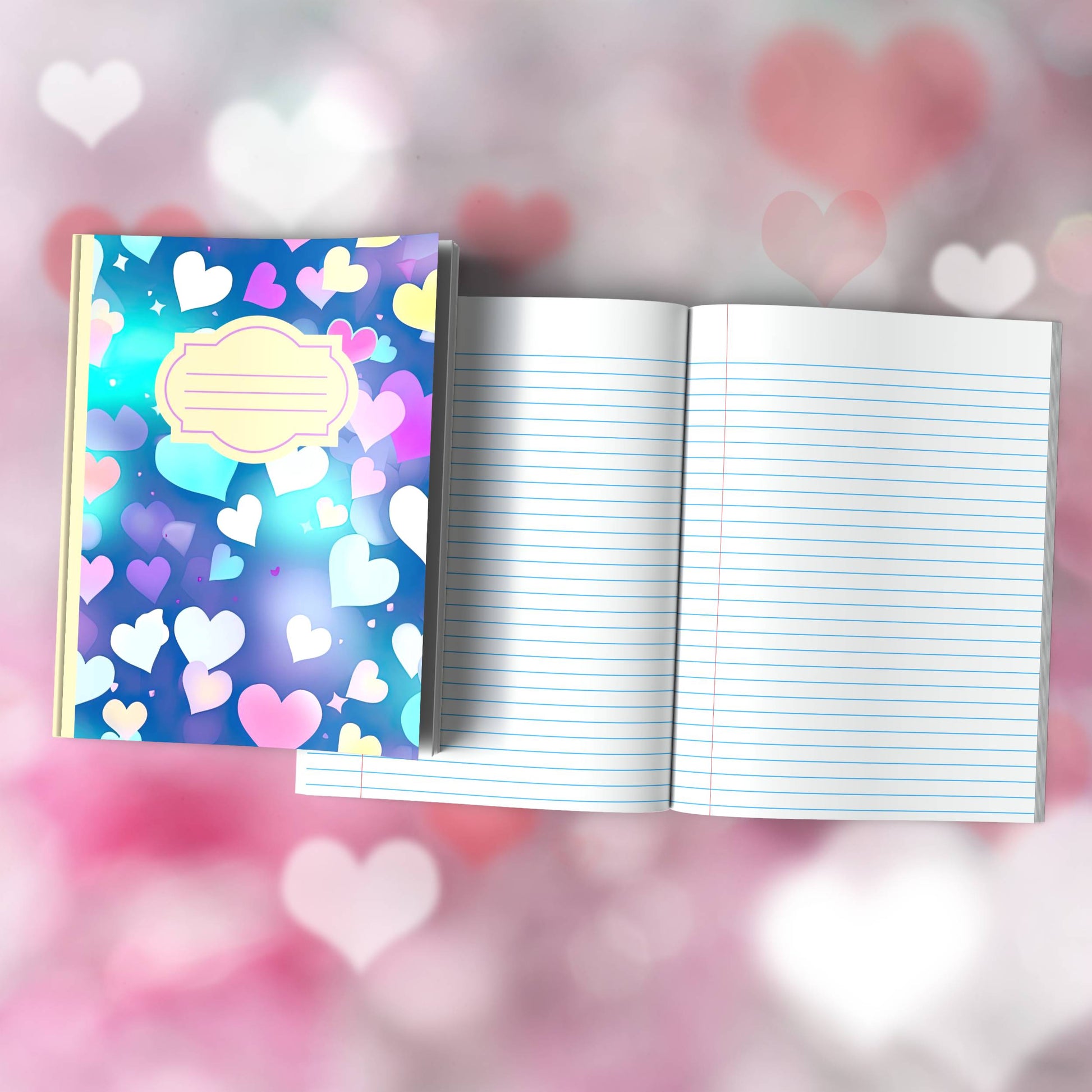 Heart-Themed Composition Notebook - 100 Pages, Wide-Ruled, 7 Line Color Options for Journaling & Mental Well-Being (H3)