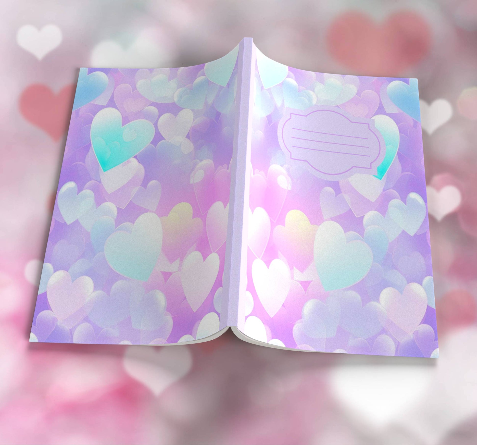 Heart-Themed Composition Notebook - 100 Pages, Wide-Ruled, 7 Line Color Options for Journaling & Mental Well-Being (H6)