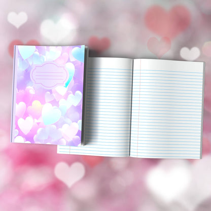 Heart-Themed Composition Notebook - 100 Pages, Wide-Ruled, 7 Line Color Options for Journaling & Mental Well-Being (H6)