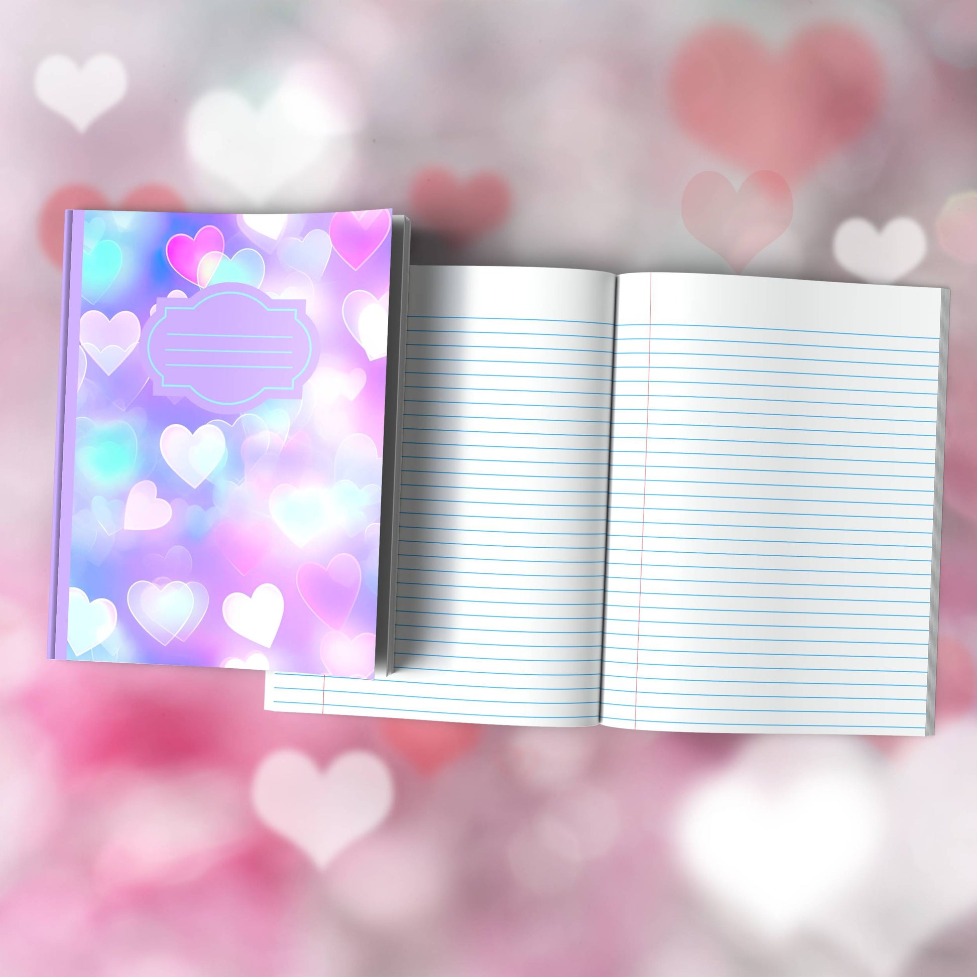 Heart-Themed Composition Notebook - 100 Pages, Wide-Ruled, 7 Line Color Options for Journaling & Mental Well-Being (H7)