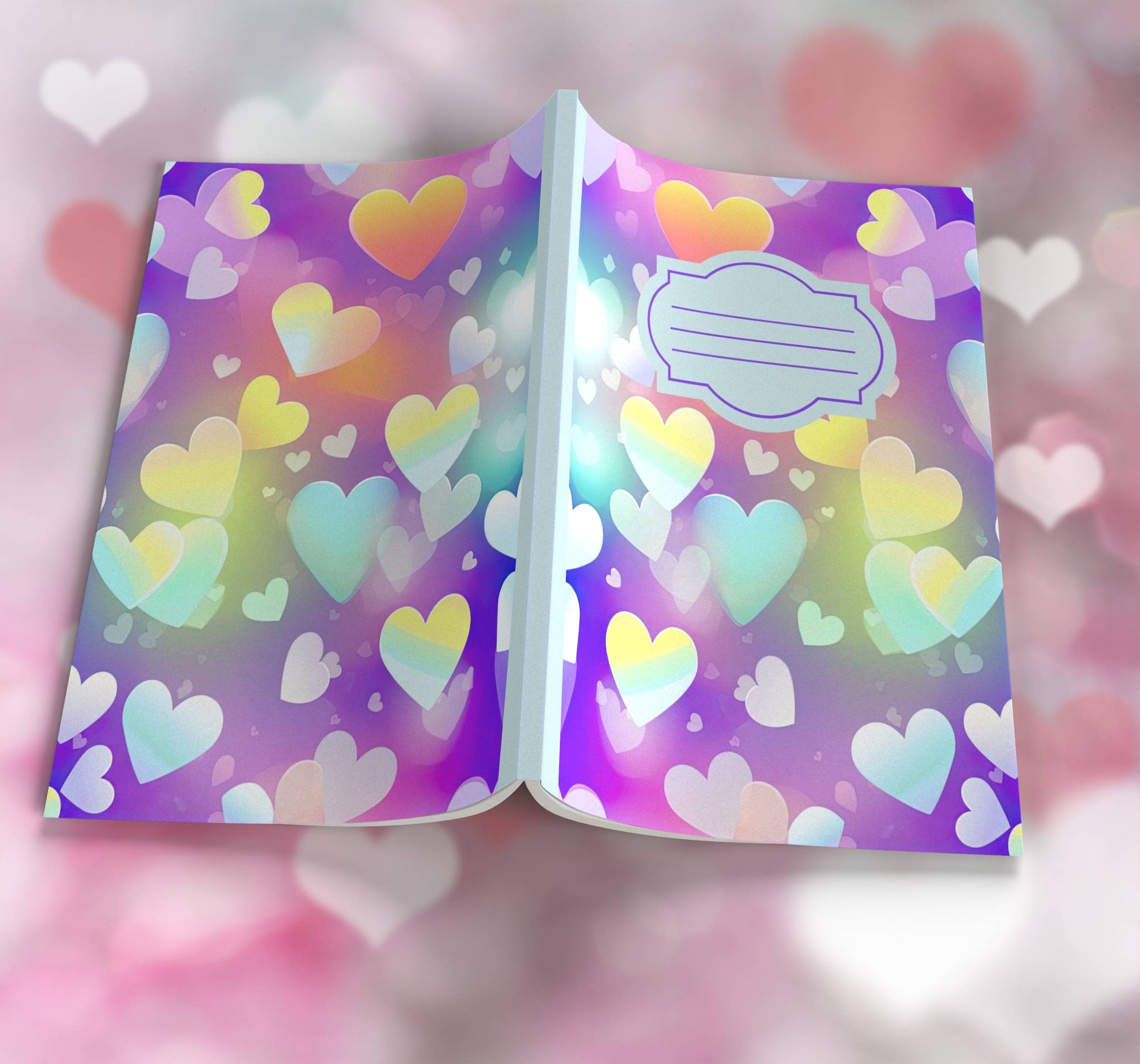 Heart-Themed Composition Notebook - 100 Pages, Wide-Ruled, 7 Line Color Options for Journaling & Mental Well-Being (H9)