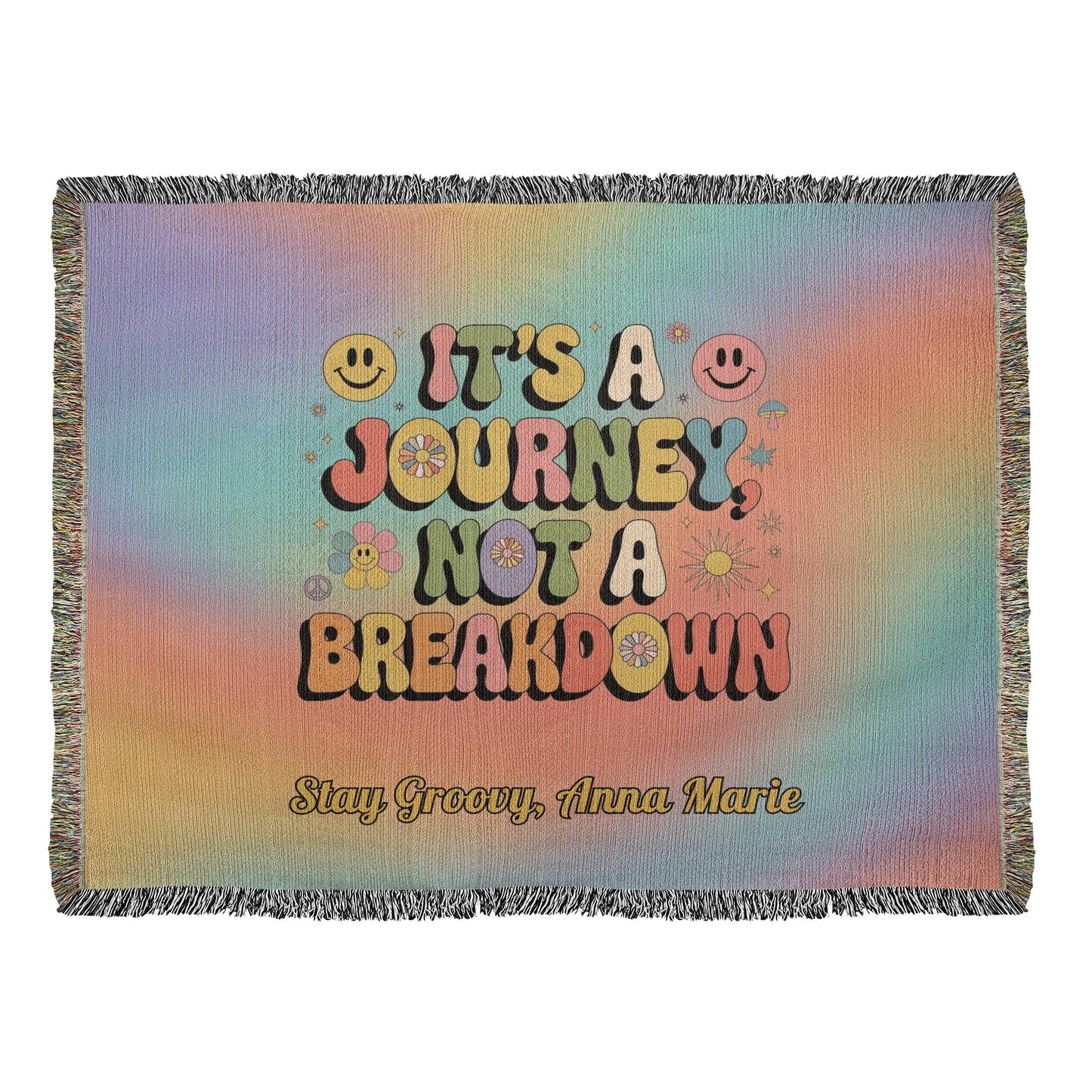 It’s a Journey Not a Breakdown personalized affirmation woven blanket for mindful home or therapy office décor