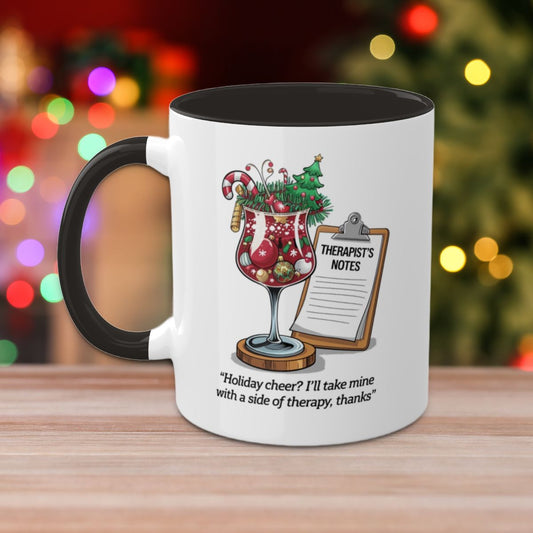Holiday Cheer? I'll Take Mine With A Side Of Therapy, Thanks: Colorful Christmas Mugs, Funny Mental Health Mug, Anxiety Humor Coffee Cup, Holiday Self-Care Gift, Festive Stocking Stuffer