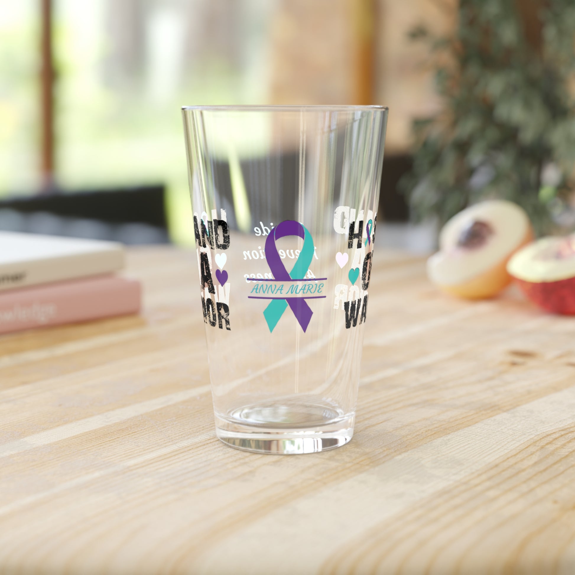Husband of a Warrior: Personalized Suicide Prevention Awareness Warrior Pint Glass - Proud Family Member