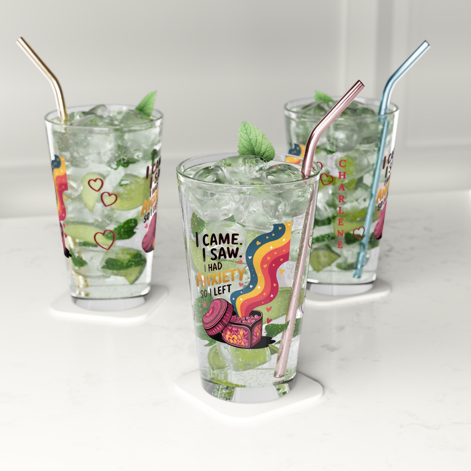 I Came. I Saw. I Had Anxiety So I Left: Personalized Valentine's Day Affirmation Pint Glass – Valentine's Day Self-Care Gift, Mindful Positivity Drinkware
