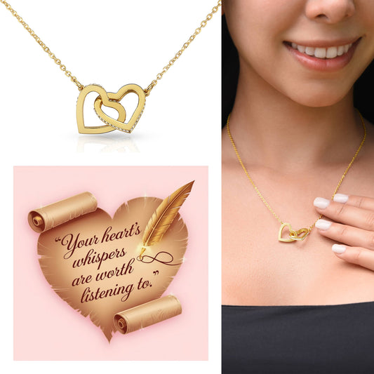 Your Heart's Whispers Are Worth Listening To: Interlocking Hearts Necklace - Mental Health Gift, Self-Love, Anxiety, PTSD Support