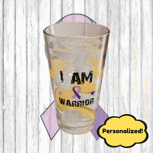 I am of a Warrior: Personalized Domestic Violence Awareness Warrior Pint Glass - Proud Family Member