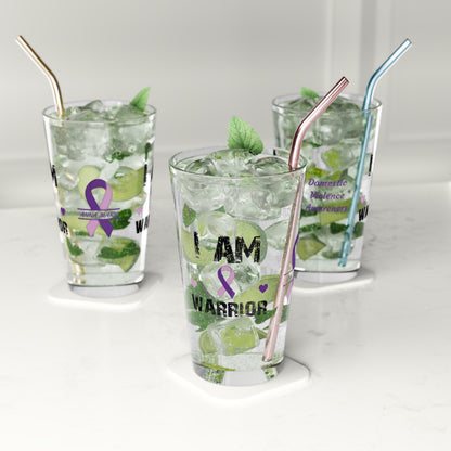I am of a Warrior: Personalized Domestic Violence Awareness Warrior Pint Glass - Proud Family Member