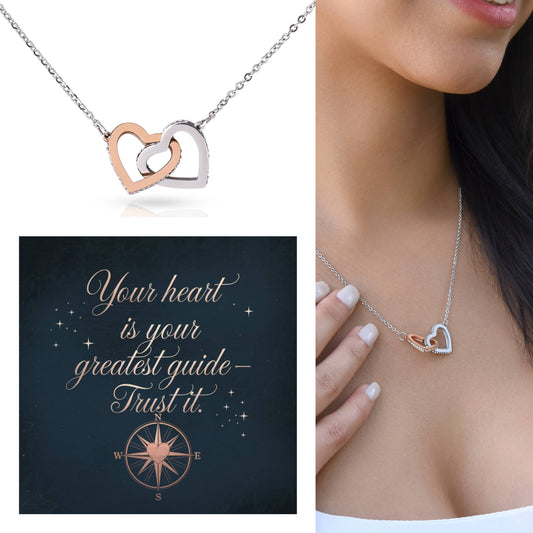 Your Heart Is Your Greatest Guide - Trust It: Interlocking Hearts Necklace - Mental Health Gift, Self-Love, Anxiety, PTSD Support