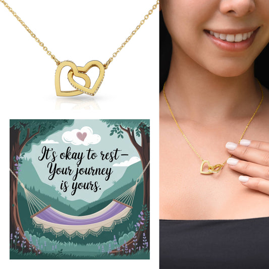 It's Okay To Rest - Your Journey Is Yours: Interlocking Hearts Necklace - Mental Health Gift, Self-Love, Anxiety, PTSD Support