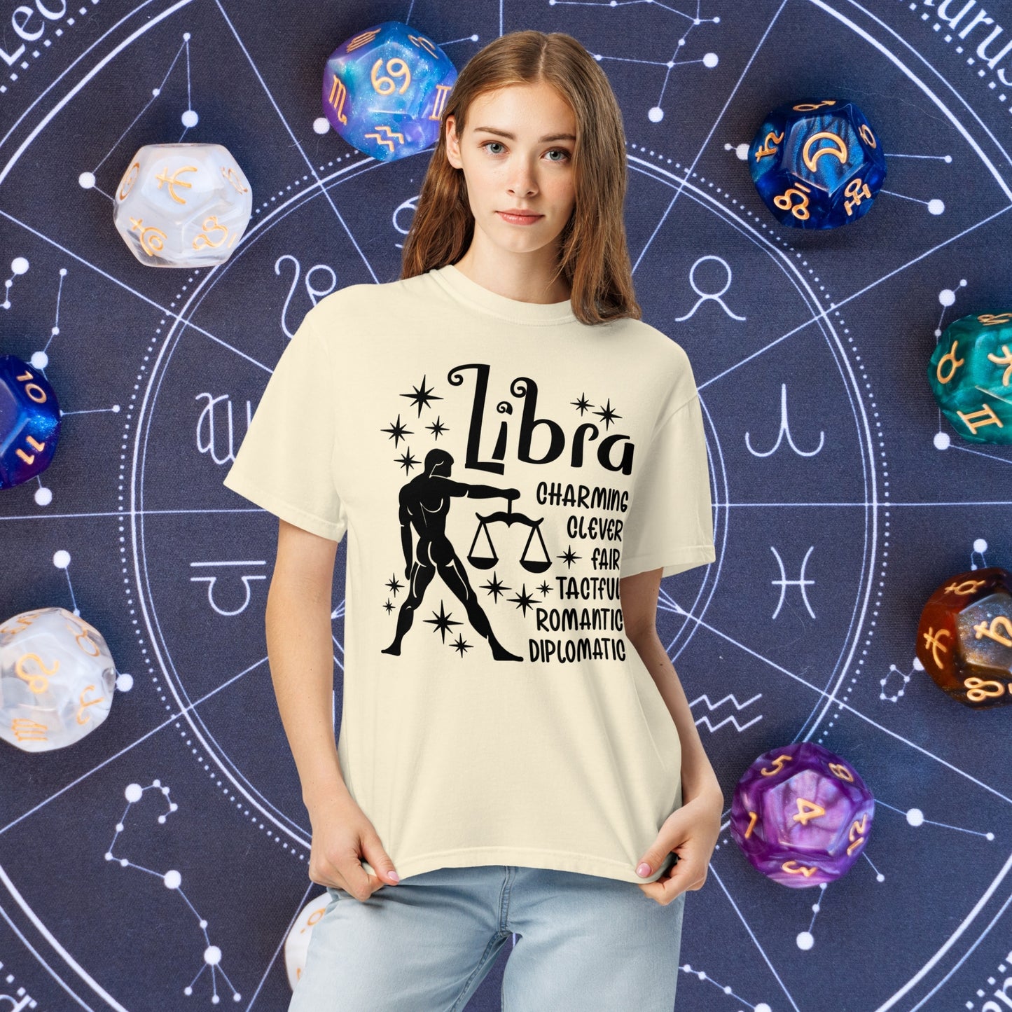 Libra Zodiac Comfort Colors Tee - Balanced and harmonious Libra star sign t-shirt promoting peace and emotional well-being