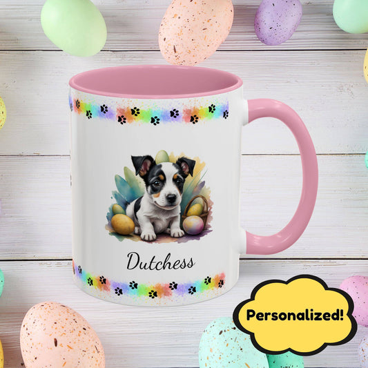 Jack Russell Terrier (Black & White): Personalized Easter Puppy Coffee Mug - Adorable Dog Design, Mental Health Gift, 11oz & 15oz, 12 Color Choices, Easter Gifts & Décor