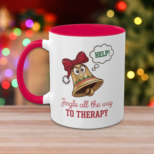 Jingle All The Way... To Therapy: Colorful Christmas Mugs, Funny Mental Health Mug, Anxiety Humor Coffee Cup, Holiday Self-Care Gift, Festive Stocking Stuffer