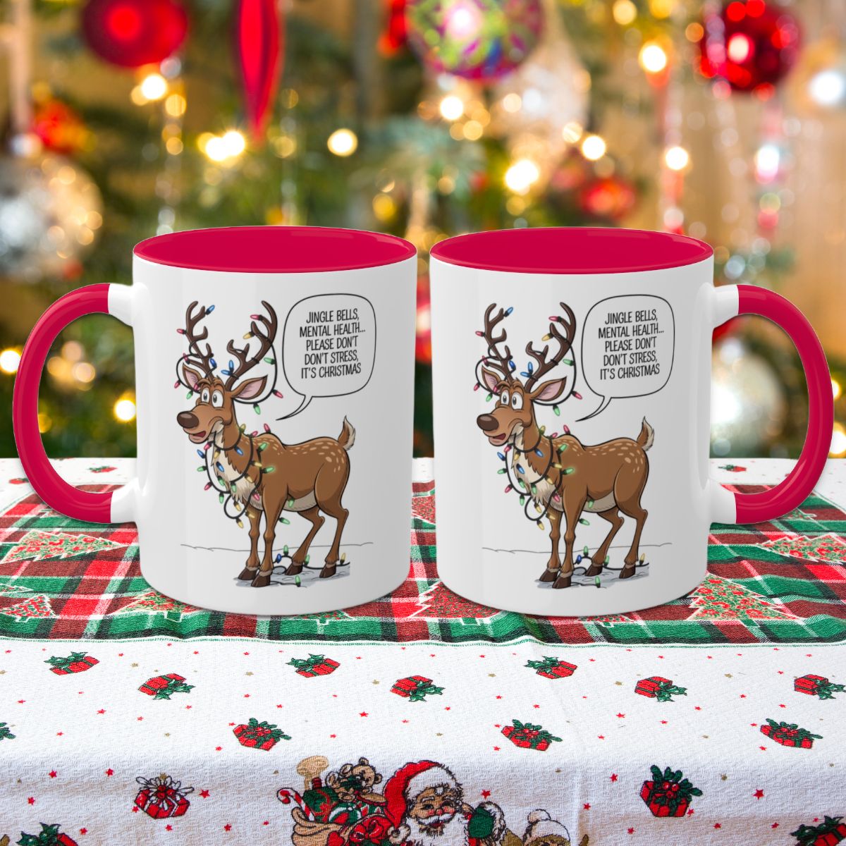 Jingle Bells, Mental Health... Please Don't Stress, It's Christmas: Colorful Christmas Mugs, Funny Mental Health Mug, Anxiety Humor Coffee Cup, Holiday Self-Care Gift, Festive Stocking Stuffer