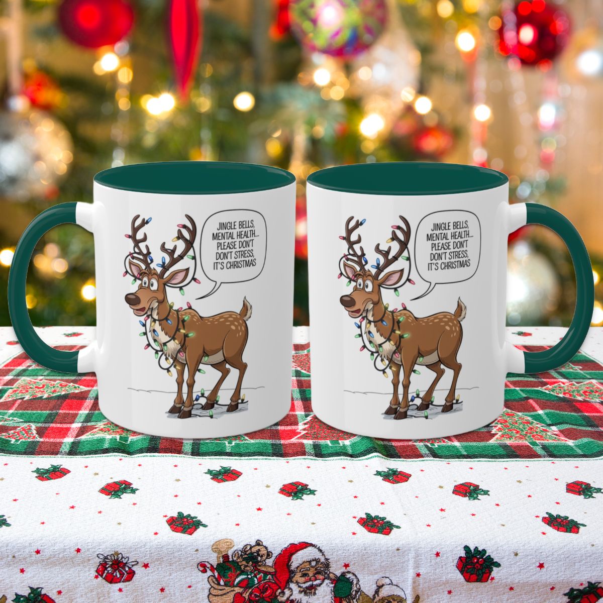 Jingle Bells, Mental Health... Please Don't Stress, It's Christmas: Colorful Christmas Mugs, Funny Mental Health Mug, Anxiety Humor Coffee Cup, Holiday Self-Care Gift, Festive Stocking Stuffer