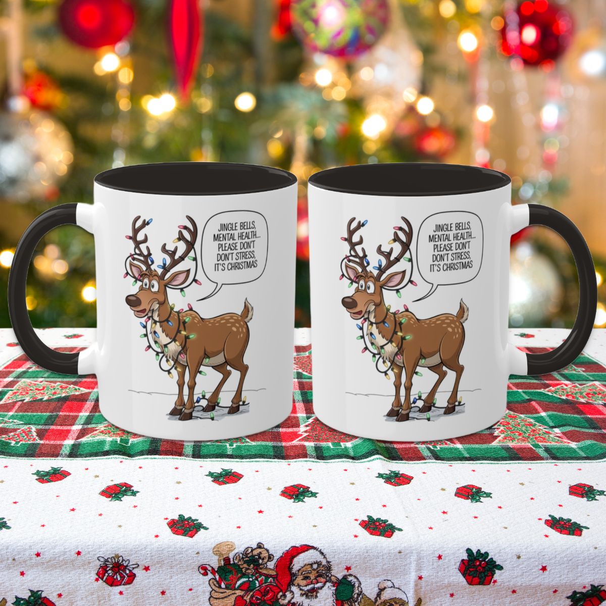 Jingle Bells, Mental Health... Please Don't Stress, It's Christmas: Colorful Christmas Mugs, Funny Mental Health Mug, Anxiety Humor Coffee Cup, Holiday Self-Care Gift, Festive Stocking Stuffer