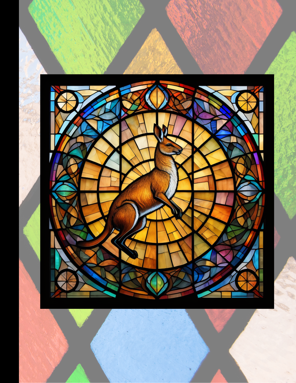 Kangaroo - Stained Glass Zoo Animals Composition Notebook