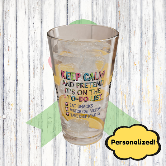 "Keep Calm And Pretend" indoor/outdoor pillow, personalized cushion for anxiety relief and self-care support.