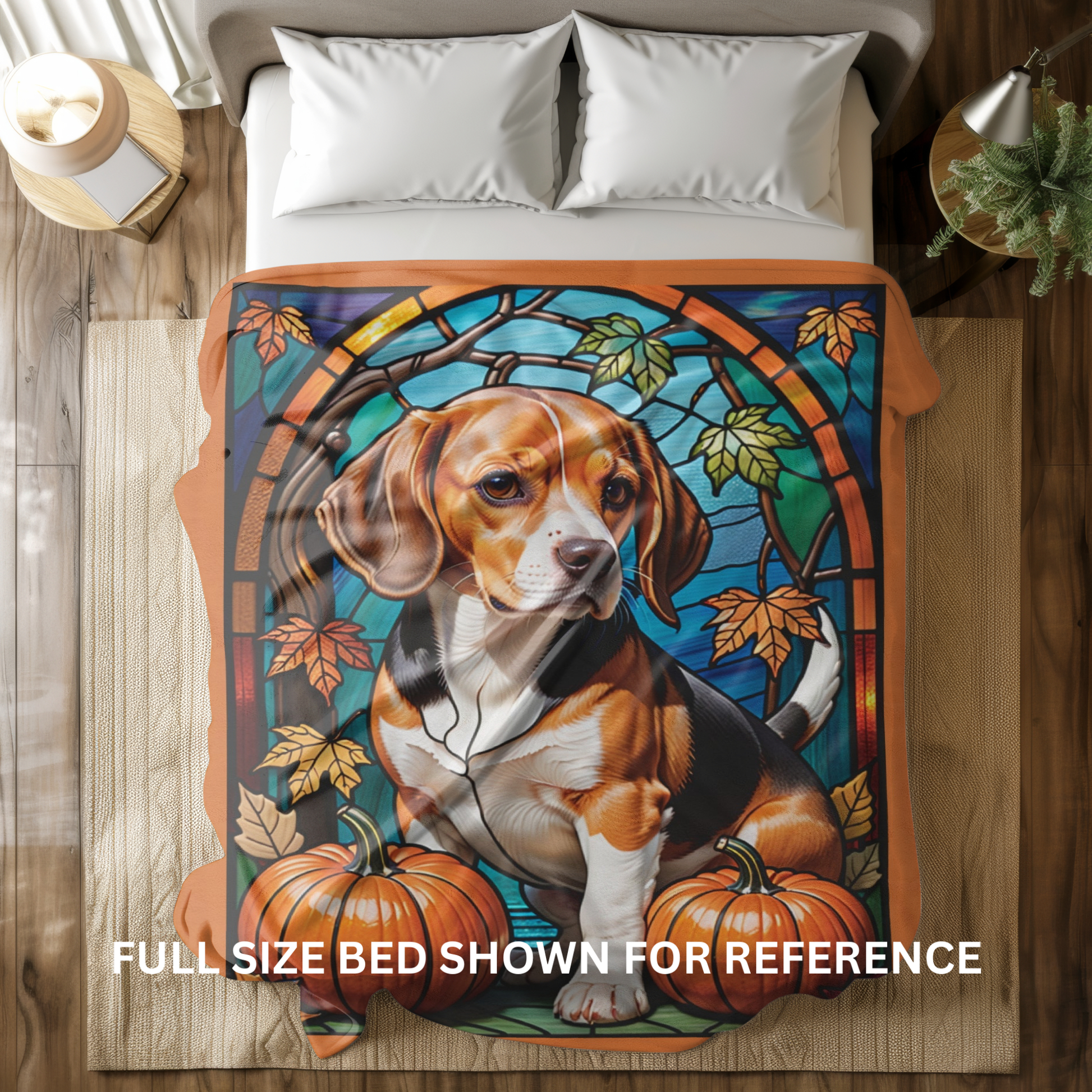 Soft Beagle stained glass pattern blanket, velveteen throw for cozy nights and thoughtful dog gifts
