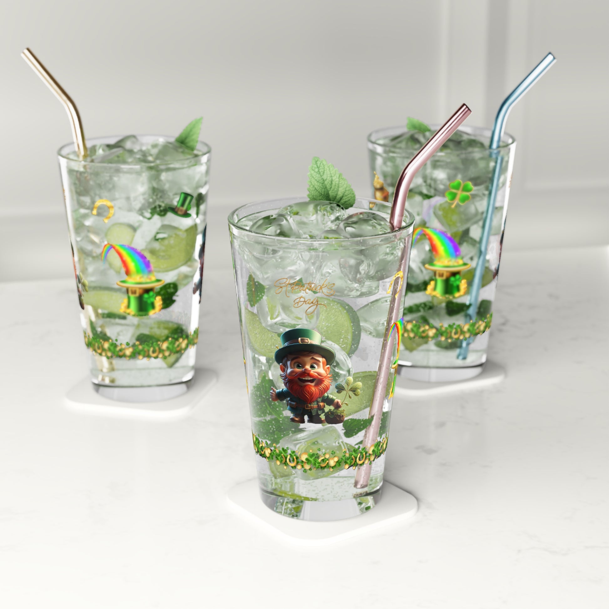 Leprechaun Glee: Mindful St. Patrick's Day 16oz Pint Glasses - Festive Design for Positivity & Wellness