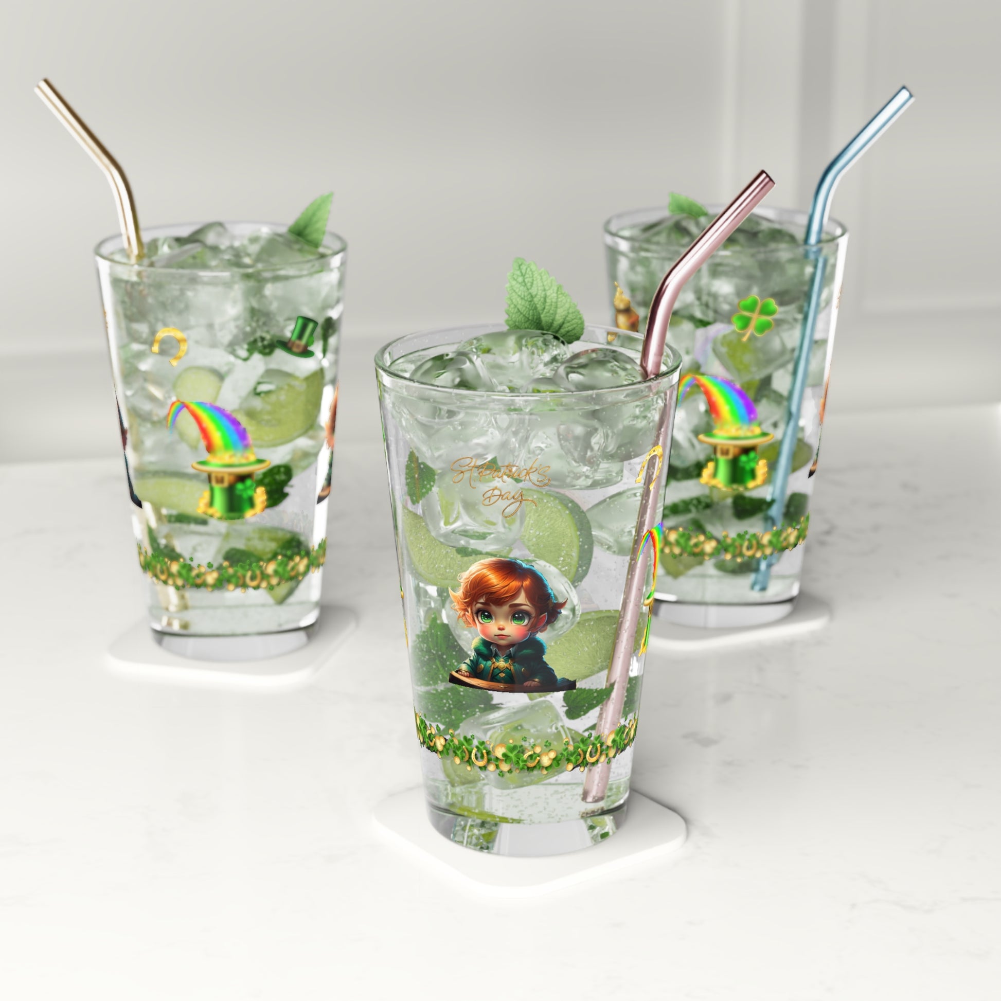 Leprechaun Labyrinth Logic: Mindful St. Patrick's Day 16oz Pint Glasses - Festive Design for Positivity & Wellness