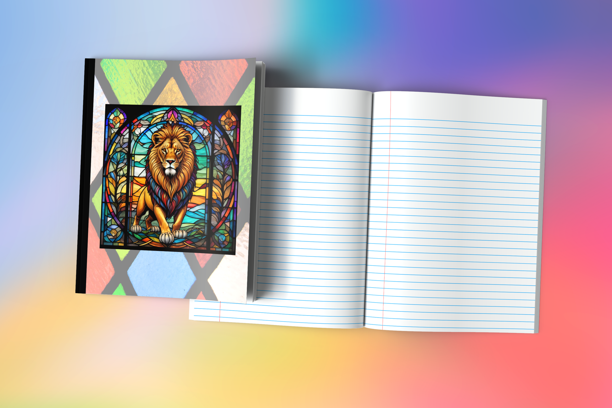 Lion - Stained Glass Zoo Animals Composition Notebook