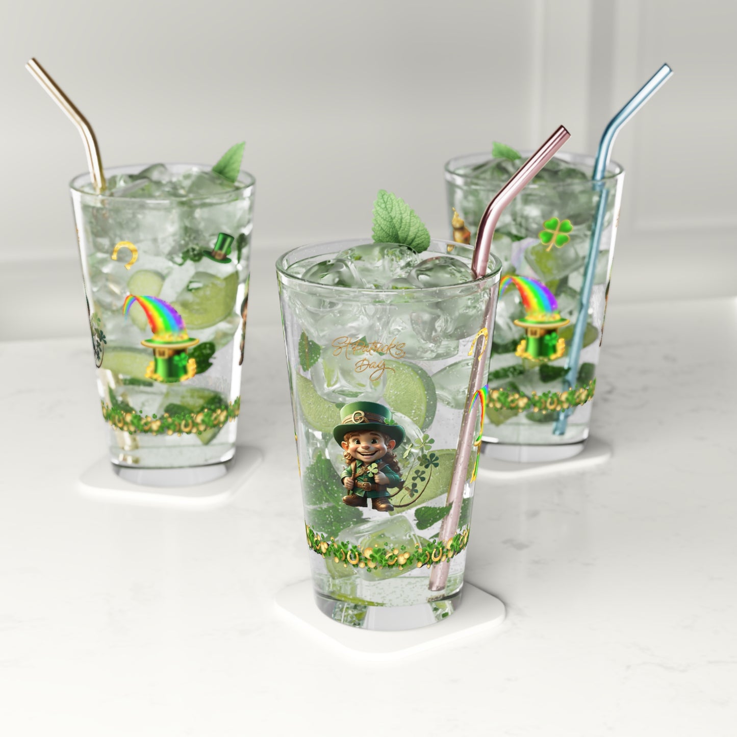 Little Luck Charm: Mindful St. Patrick's Day 16oz Pint Glasses - Festive Design for Positivity & Wellness