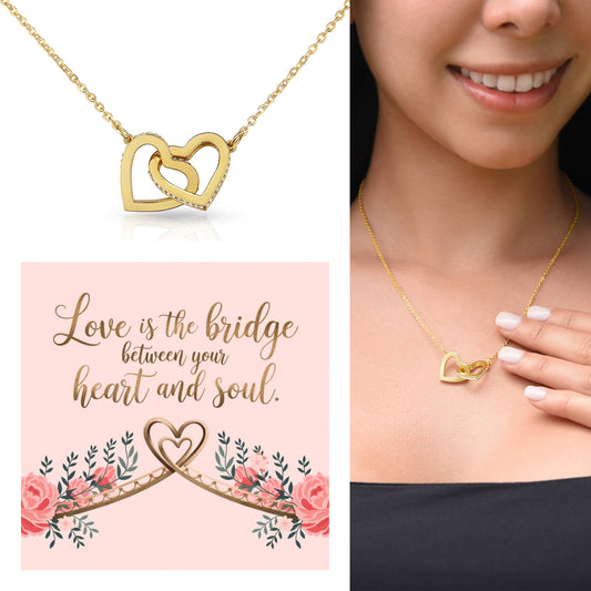 Love Is The Bridge Between Your Heart And Soul: Interlocking Hearts Necklace - Mental Health Gift, Self-Love, Anxiety, PTSD Support