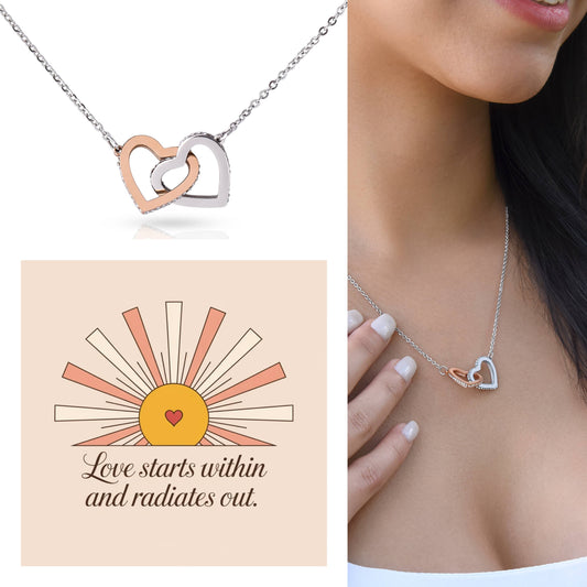 Love Starts Within And Radiates Out: Interlocking Hearts Necklace - Mental Health Gift, Self-Love, Anxiety, PTSD Support