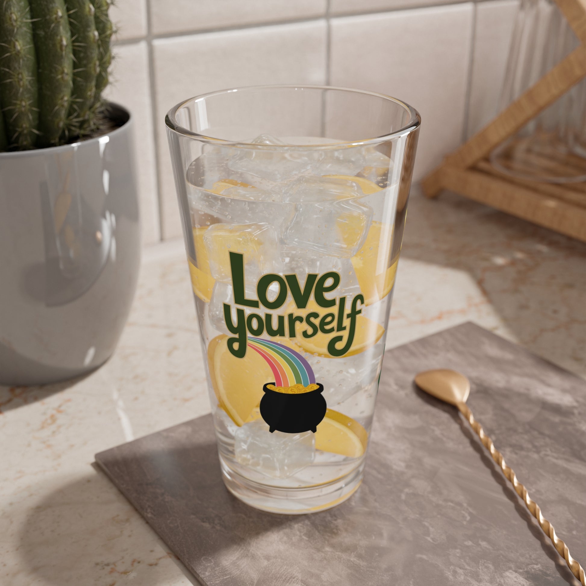 Love Yourself: Personalized St. Patrick's Day Pint Glass - Customizable Name for Happiness and Positivity