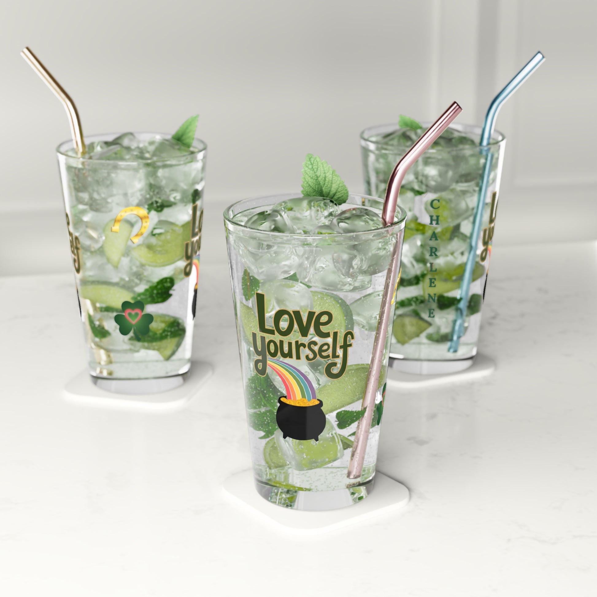 Love Yourself: Personalized St. Patrick's Day Pint Glass - Customizable Name for Happiness and Positivity