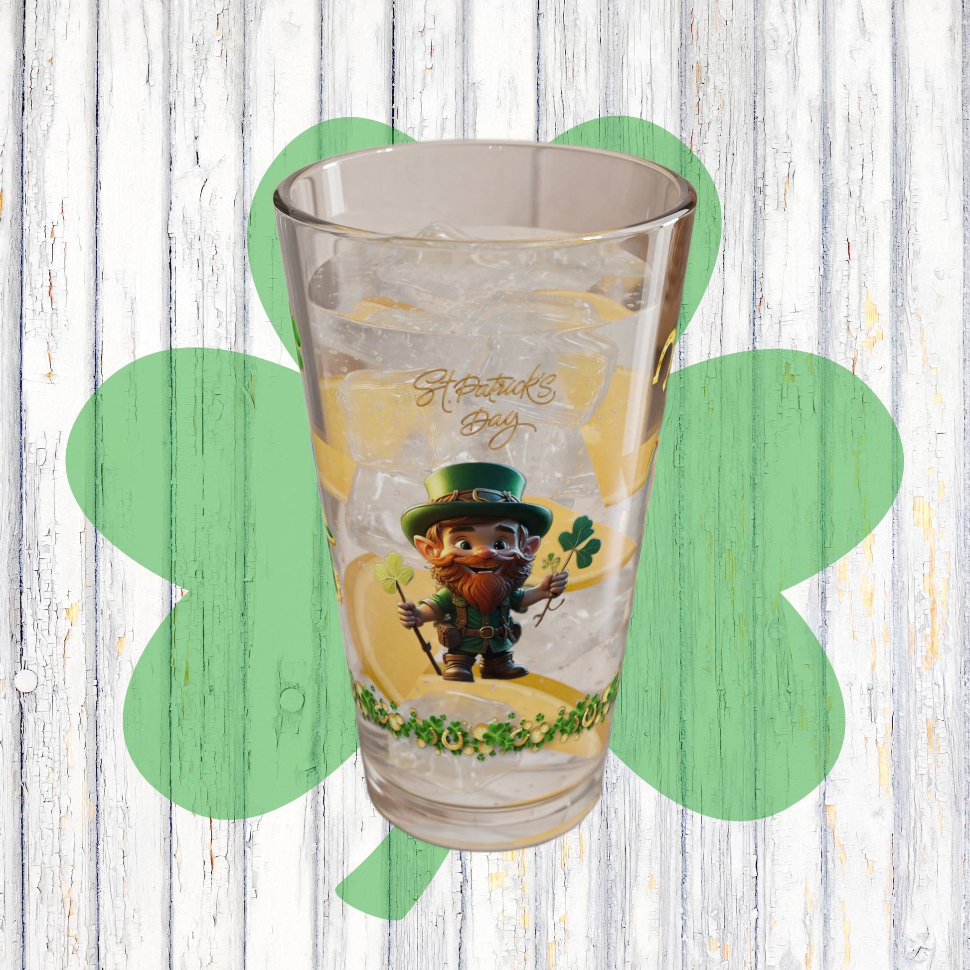 Lucky Leaf Labyrinth: Mindful St. Patrick's Day 16oz Pint Glasses - Festive Design for Positivity & Wellness