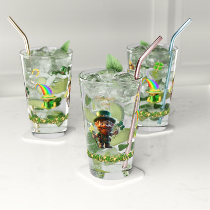 Lucky Leaf Labyrinth: Mindful St. Patrick's Day 16oz Pint Glasses - Festive Design for Positivity & Wellness